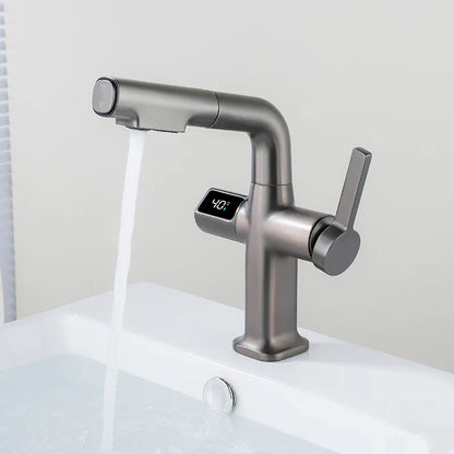 Robinet mitigeur cuisine affichage thermostatique flexible - Argenté - Laiton