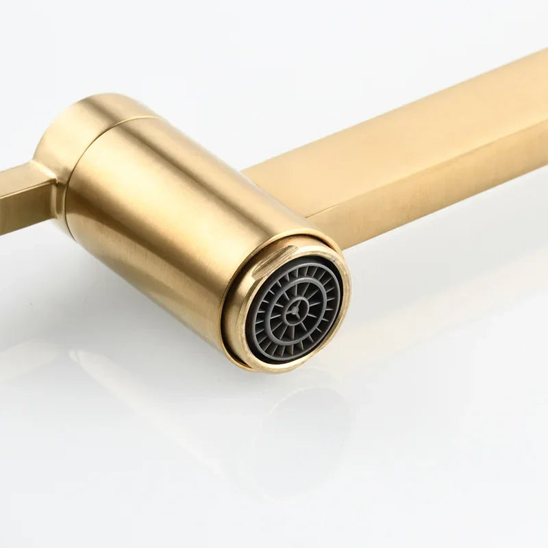 Robinet mitigeur évier cuisine eau froide rabattable mural encastrable - Noir - Laiton