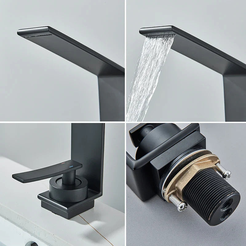 Robinet mitigeur design lavabo salle de bain cascade - Argenté - Laiton