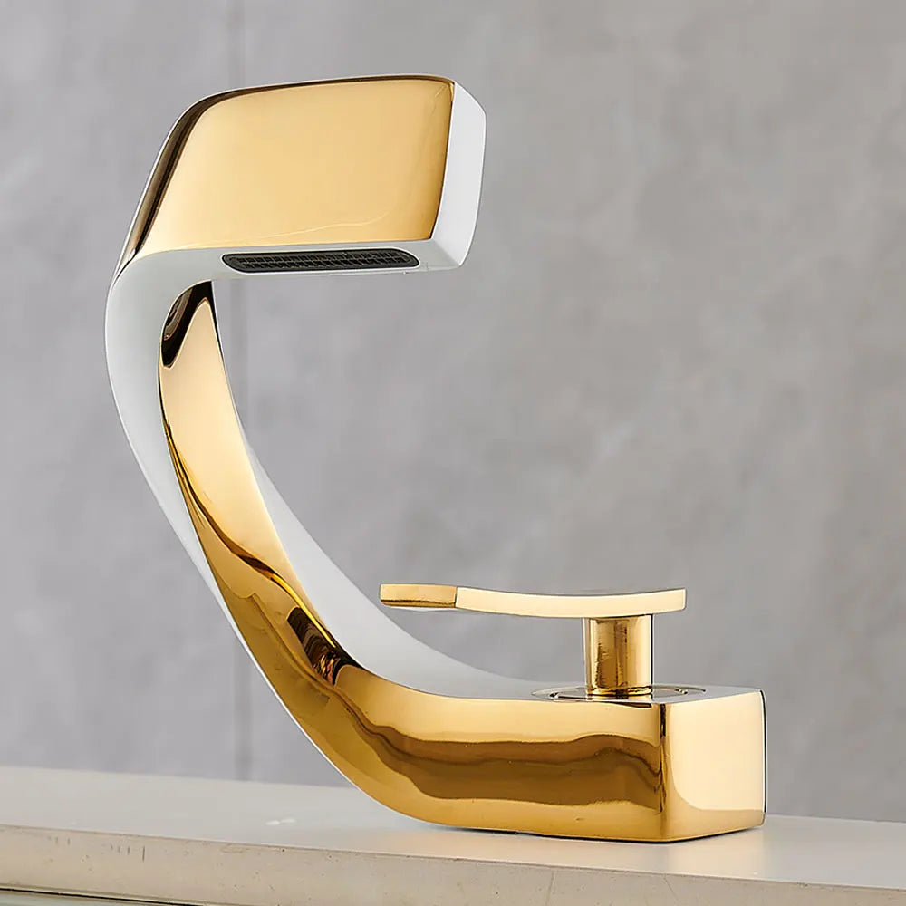 Robinet mitigeur design incurvé cascade - Doré - Laiton