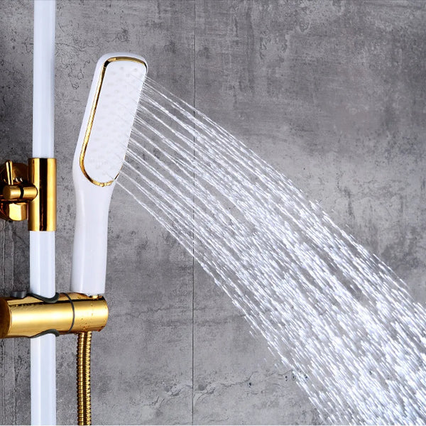 Robinet mitigeur salle de bain baignoire douche - Blanc Doré (fond gris)