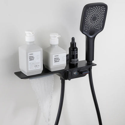 Robinet baignoire salle de bain cascade douchette affichage numérique - Noir - Laiton