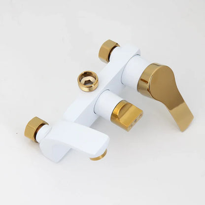 Robinet mitigeur salle de bain baignoire douche - Blanc Doré (fond gris)