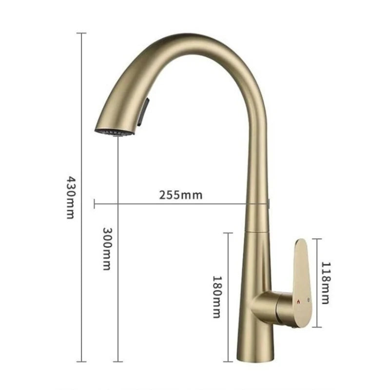 Mitigeur Robinet cuisine avec douchette col de cygne MEGA doré