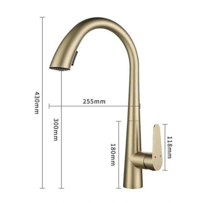 Mitigeur Robinet cuisine avec douchette col de cygne MEGA doré