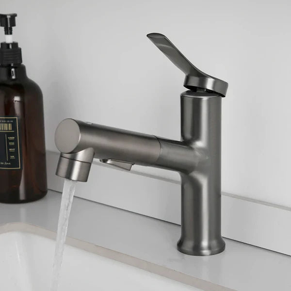 Robinet mitigeur lavabo salle de bain deux jets - Argenté - Laiton