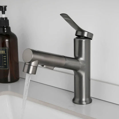 Robinet mitigeur lavabo salle de bain deux jets - Argenté - Laiton