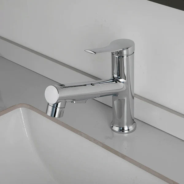 Robinet mitigeur lavabo salle de bain deux jets - Argenté - Laiton