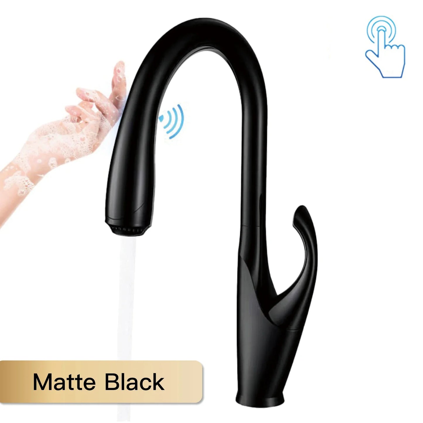 Robinet mitigeur évier cuisine design moderne flexible douchette - Noir / Argenté - Laiton