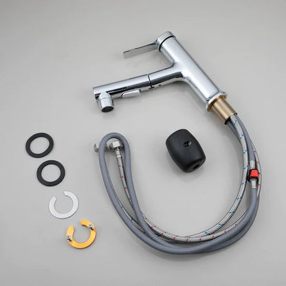 Robinet mitigeur lavabo salle de bain deux jets - Argenté - Laiton