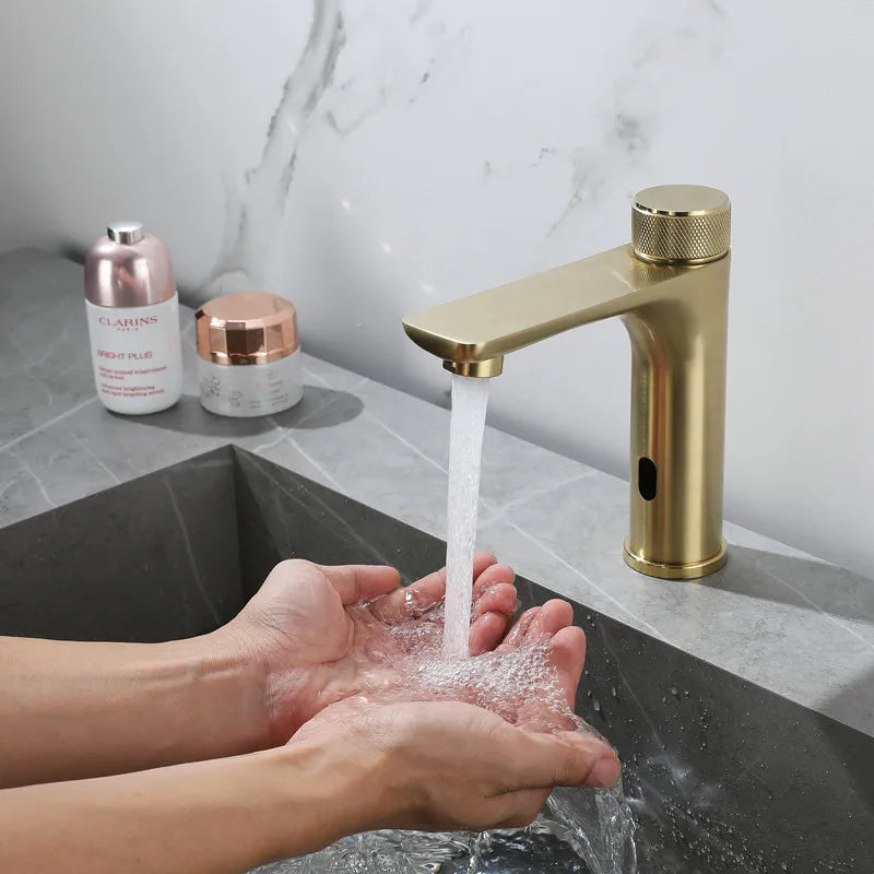 Robinet mitigeur lavabo salle de bain tactile rond - Doré - Laiton