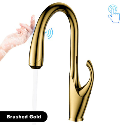 Robinet mitigeur évier cuisine tactile automatique design flexible douchette - Argenté - Laiton
