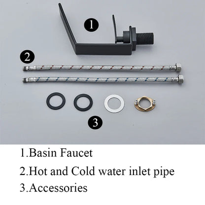 Robinet mitigeur design lavabo salle de bain cascade - Noir - Laiton