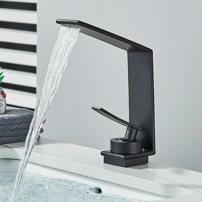 Robinet mitigeur design lavabo salle de bain cascade - Argenté - Laiton