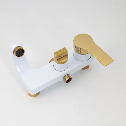 Robinet mitigeur salle de bain baignoire douche - Blanc Doré (fond gris)