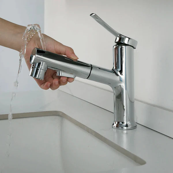 Robinet mitigeur lavabo salle de bain deux jets - Argenté - Laiton