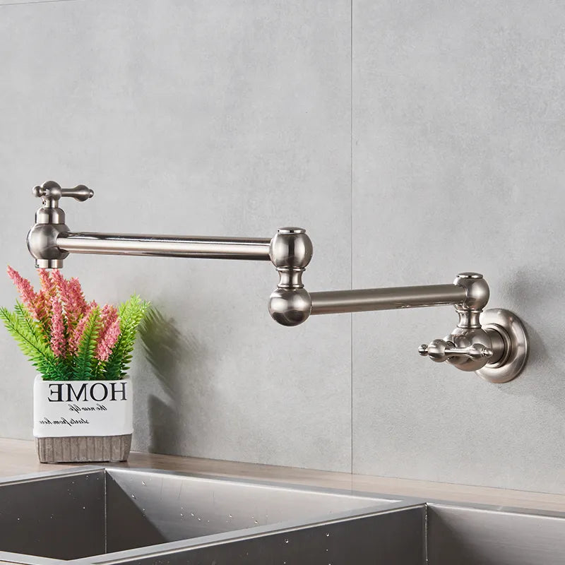 Robinet mitigeur cuisine évier rabattable rétro mural encastrable - Argenté - Laiton (à revoir- img fond gris Argenté Chromé)+img lifestyle