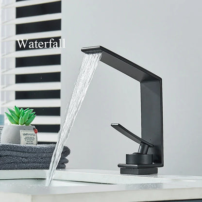 Robinet mitigeur design lavabo salle de bain cascade - Noir - Laiton