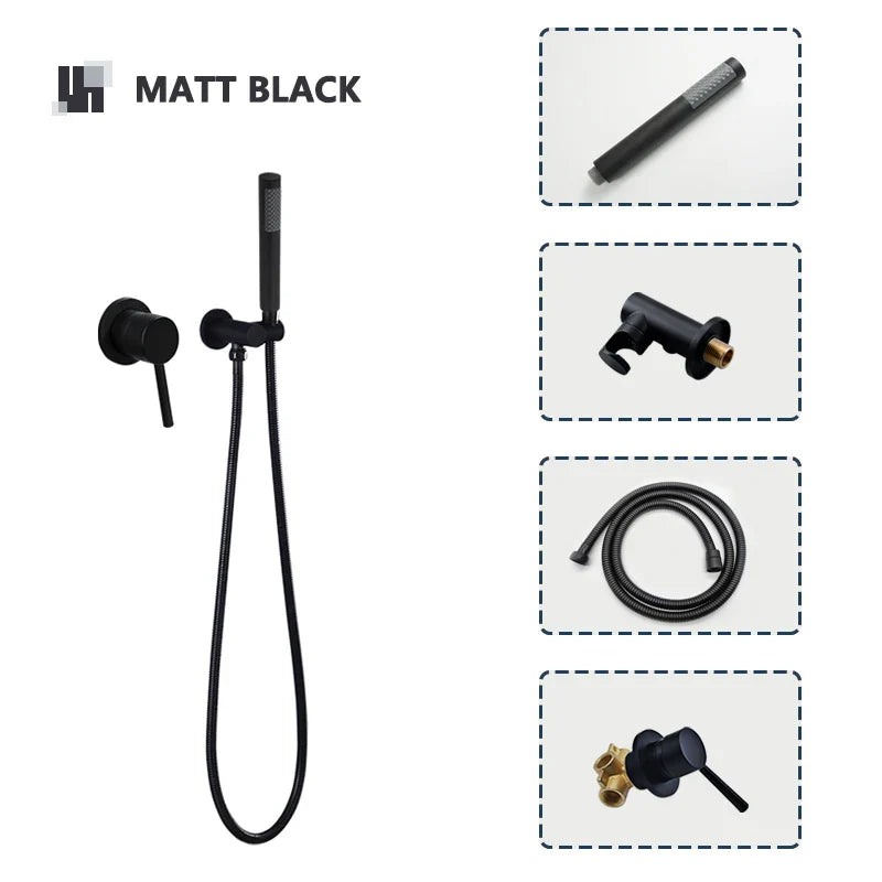 Robinet mitigeur douche salle de bain douchette rond - Noir - Laiton