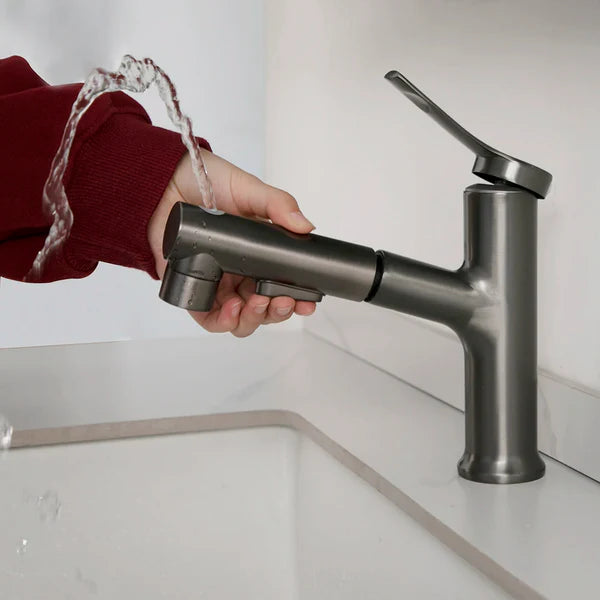 Robinet mitigeur lavabo salle de bain deux jets - Argenté - Laiton