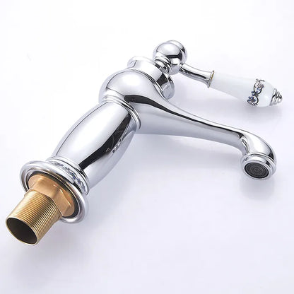 Robinet mitigeur lavabo salle de bain rétro poignée céramique - Argenté - Laiton