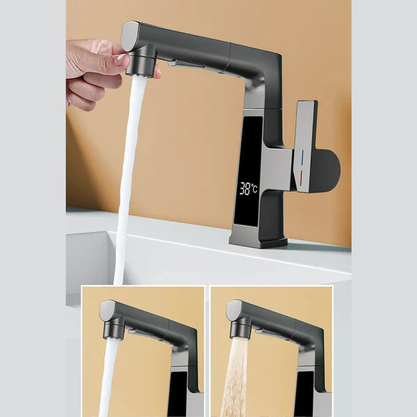 Robinet affichage température douchette salle de bain lavabo - Blanc - Laiton