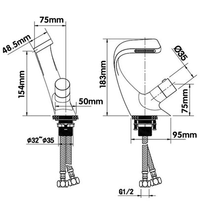 Robinet mitigeur lavabo salle de bain incurvé molette - Noir - Laiton
