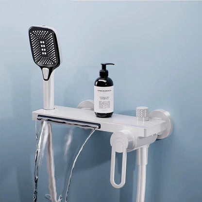 Robinet baignoire salle de bain cascade douchette - Blanc - Laiton