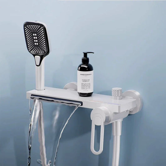 Robinet baignoire salle de bain cascade douchette - Blanc - Laiton