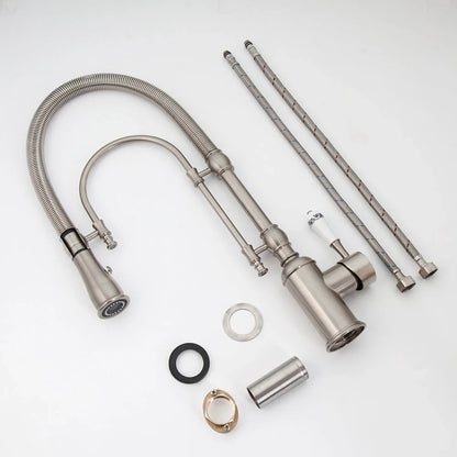 Robinet mitigeur cuisine évier douchette rétro poignée céramique - Argenté - Laiton