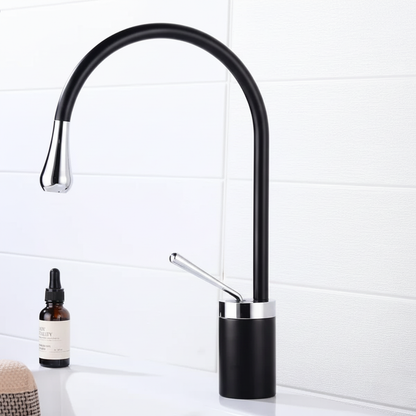 Robinet mitigeur salle de bain lavabo design arrondi goutte - Noir - Laiton