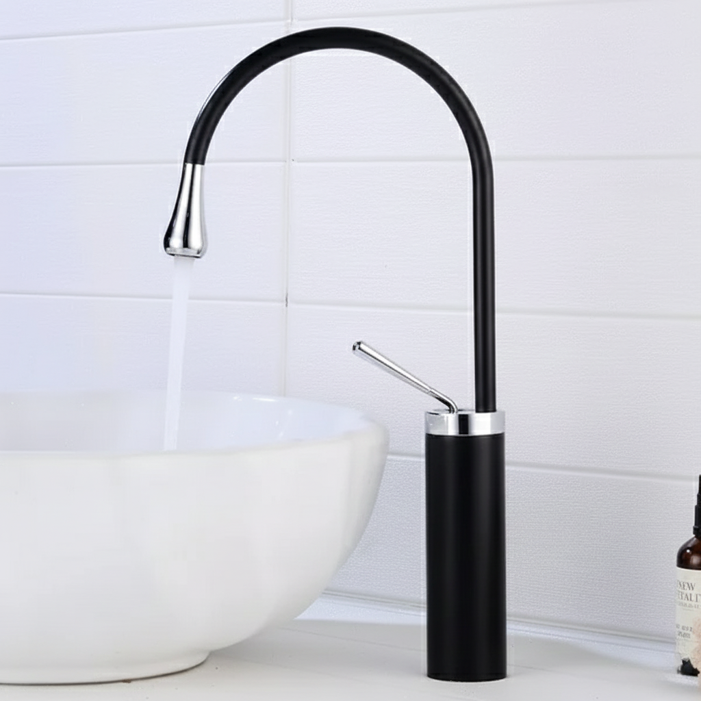 Robinet mitigeur salle de bain lavabo design arrondi goutte - Noir - Laiton