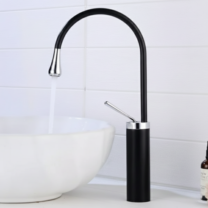 Robinet mitigeur salle de bain lavabo design arrondi goutte - Noir - Laiton
