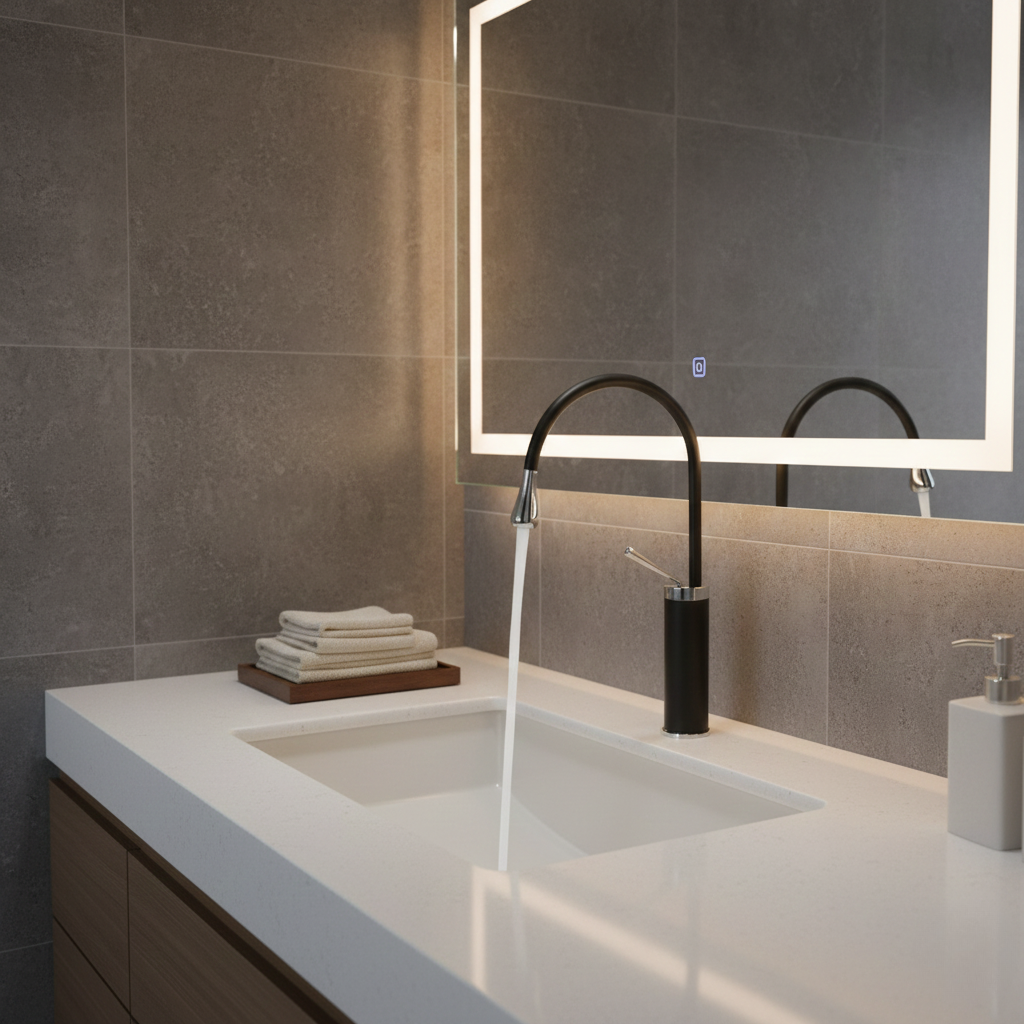 Robinet mitigeur salle de bain lavabo design arrondi goutte - Noir - Laiton