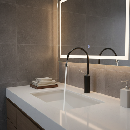 Robinet mitigeur salle de bain lavabo design arrondi goutte - Noir - Laiton
