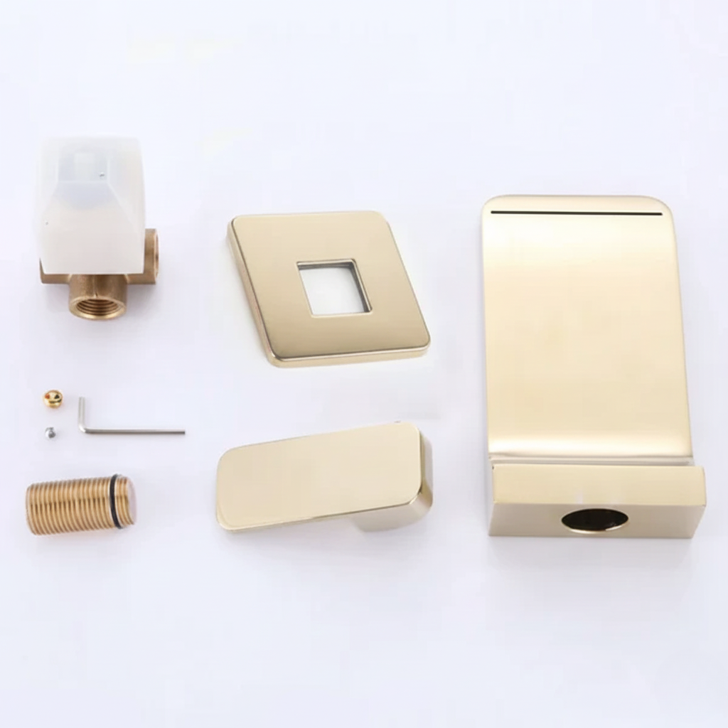 Robinet mitigeur salle de bain lavabo encastrable mural cascade - Doré - Laiton