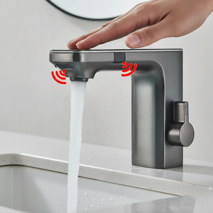 Robinet mitigeur lavabo tactile affichage thermostatique numérique - Argenté - Laiton