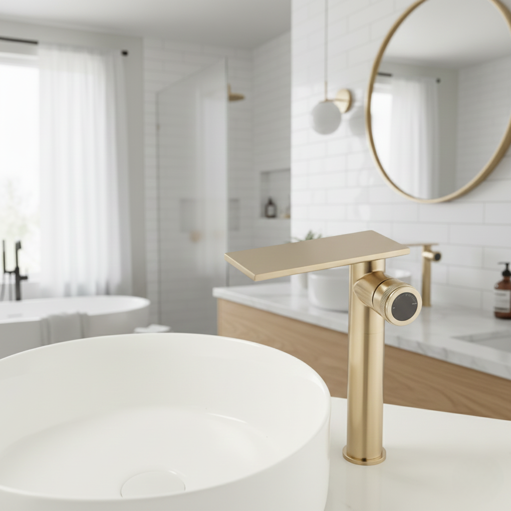 Robinet mitigeur moderne bec plat - Doré - Laiton