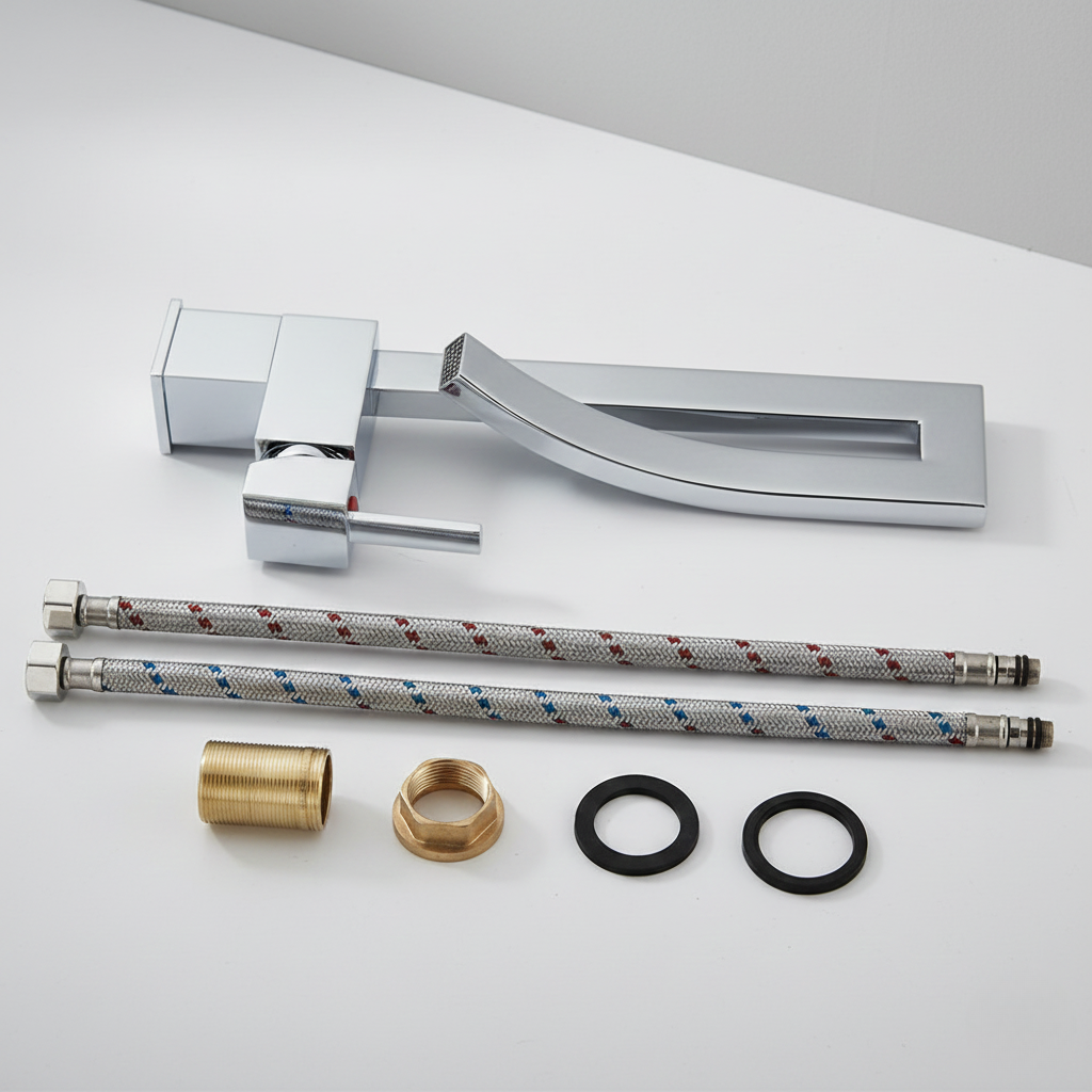 Robinet mitigeur lavabo salle de bain haut design - Argenté - Laiton