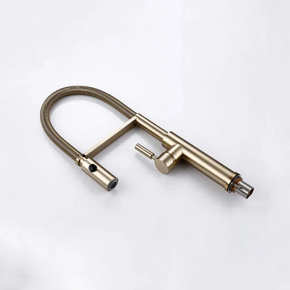 Robinet mitigeur évier cuisine flexible douchette design - Doré - Laiton