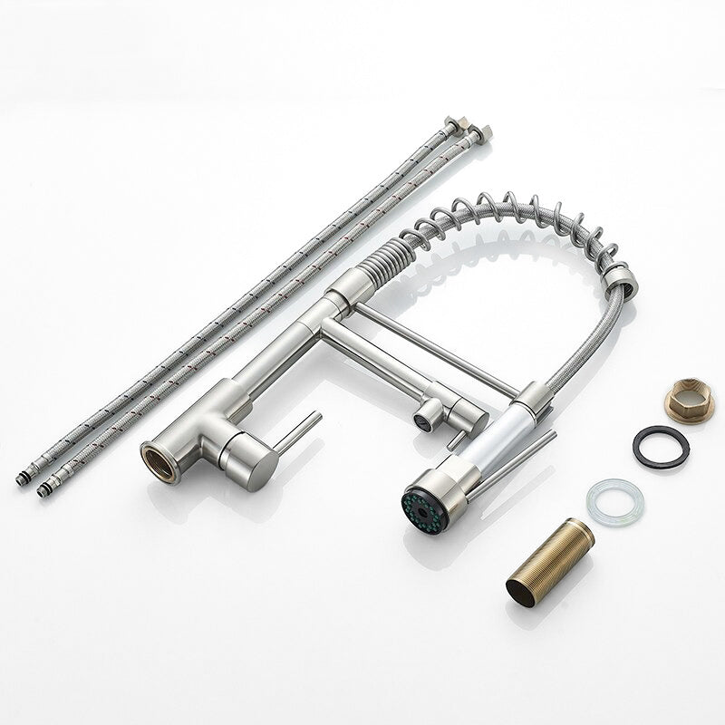 Mitigeur Robinet cuisine avec douchette flexible et bec acier