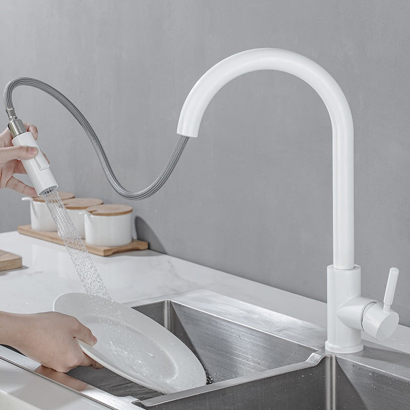 Mitigeur Robinet cuisine avec douchette extractible col de cygne blanc