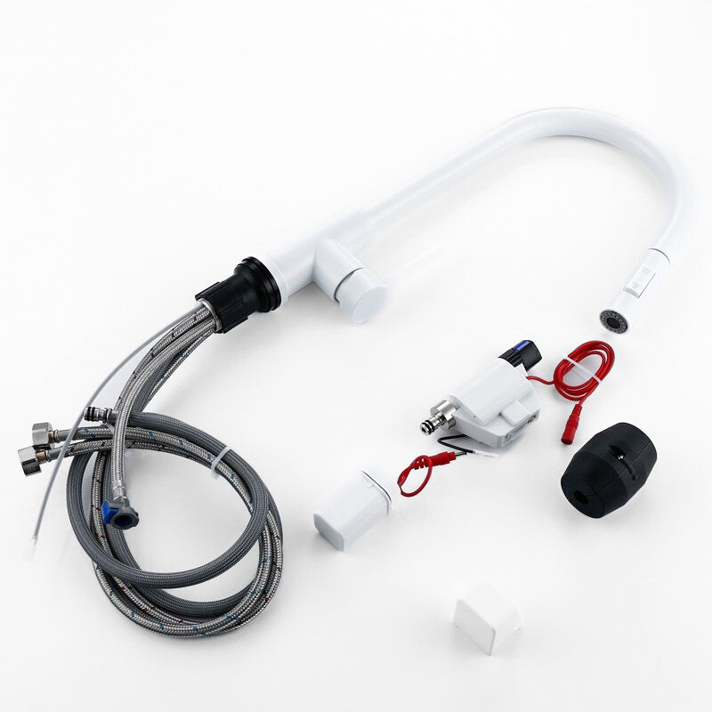 Mitigeur Robinet cuisine avec douchette extractible col de cygne blanc