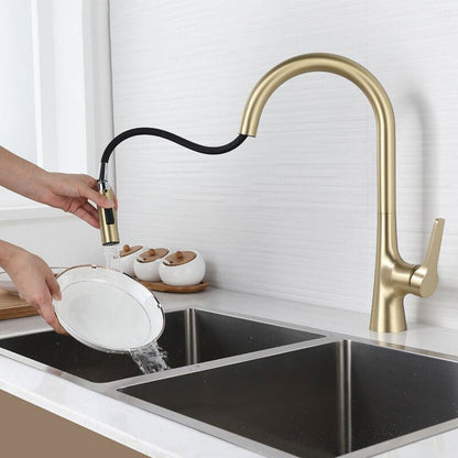 Mitigeur Robinet cuisine avec douchette extractible col de cygne LUXE doré