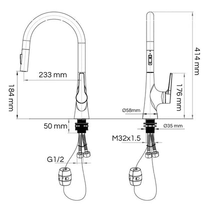 Mitigeur Robinet cuisine avec douchette extractible col de cygne LUXE doré