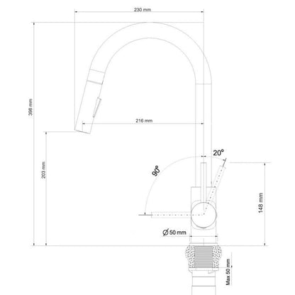 Mitigeur Robinet cuisine avec douchette extractible col de cygne blanc