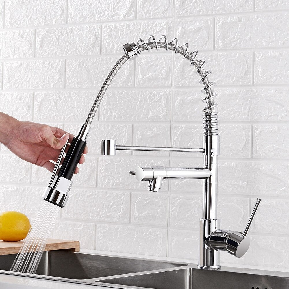 Mitigeur Robinet cuisine avec douchette flexible et bec chromé