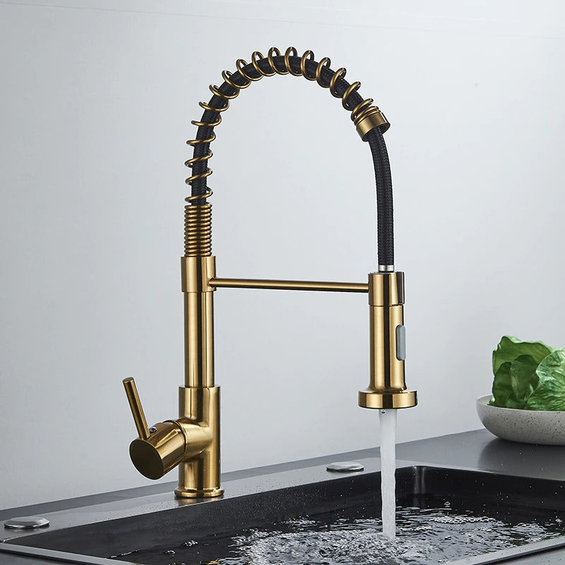 Mitigeur Robinet cuisine avec douchette flexible doré