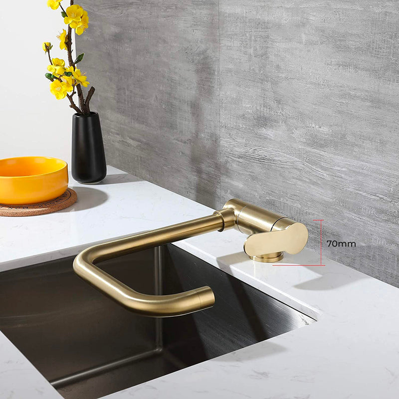 Mitigeur Robinet cuisine rabattable doré col de cygne