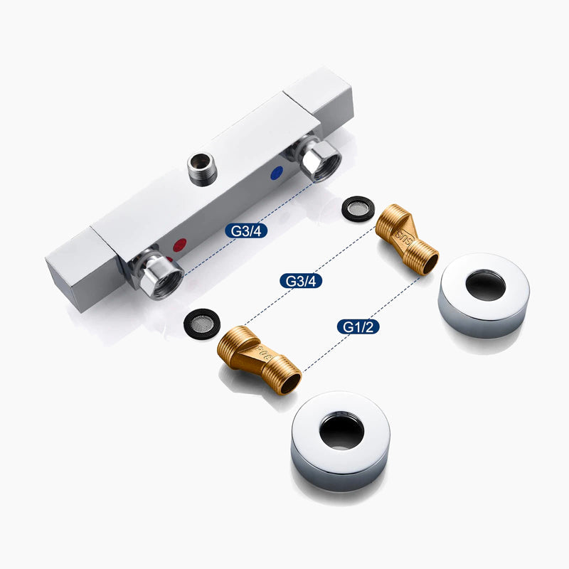 Mitigeur Robinet thermostatique douche chromé 2 sorties EVO carré